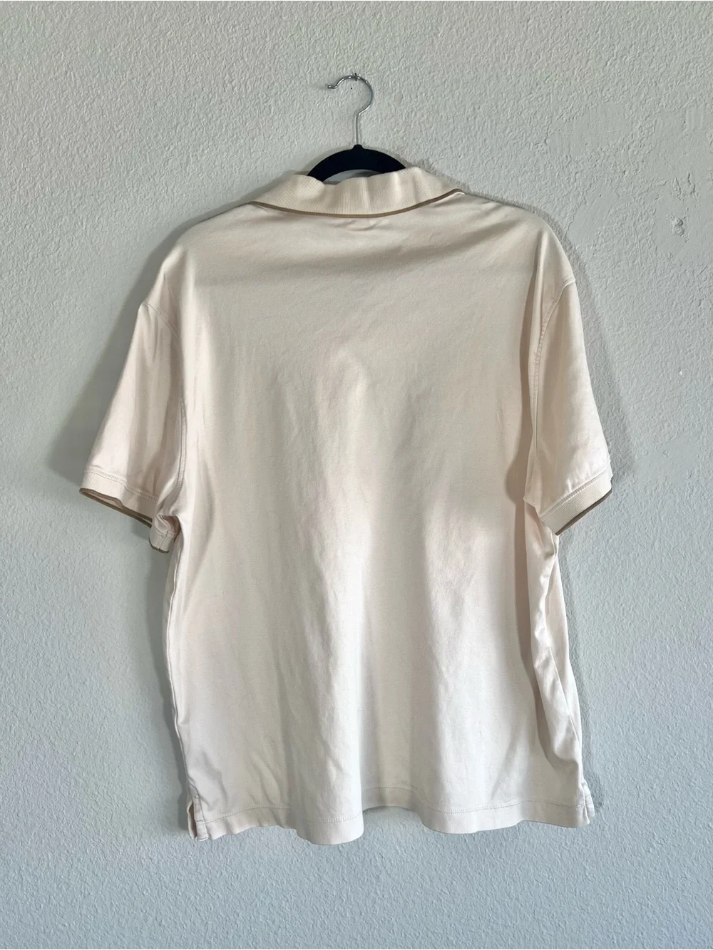 Banana Republic Luxe Touch Polo Beige Brown Trim Collared Short Sleeve Size XL